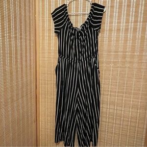 Torrid Jumpsuit Plus 1 Black Stripe Super Soft Stretch Culotte Off Shoulder Wide